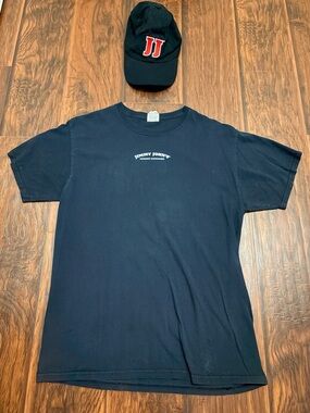 Jimmy John’s Employee Tee + JJ Logo Hat Bundle Black Graphic Shirt Size M